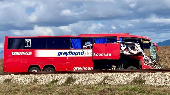 Photos posted on social media from the scene of a horror Greyhound bus crash on the Bruce Highway between Bowen and Townsville. Picture: Supplied