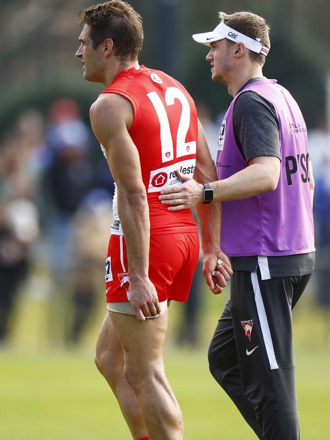 Kennedy in the moments after the injury. Picture: Getty Images