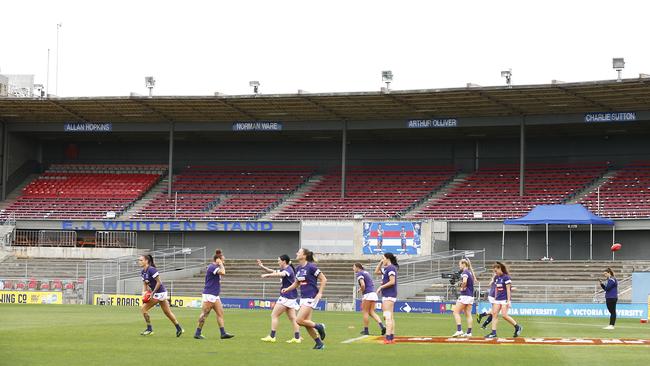 The Dockers and Dogs played in front of an empty stand at Whitten Oval, due to coronavirus concerns. Picture: Getty Images