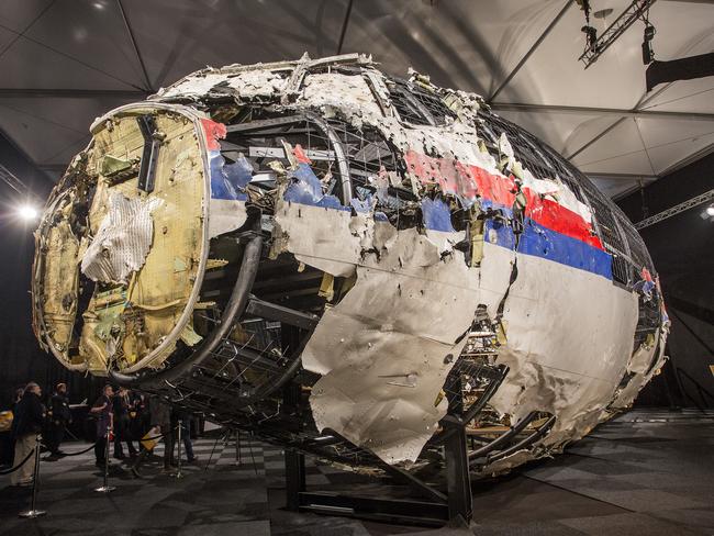 Another view of the MH17 plane after it was partially reconstructed. Picture: Ella Pellegrini