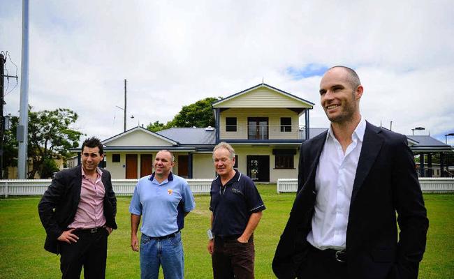 AFL manager for planning operations Joseph La Posta, deputy mayor Craig Howe, manager environment and open spaces Peter Birch and AFL NSW/ACT general manager Tom Harley inspect new AFL facilities at Ellem Oval. . Picture: Adam Hourigan 