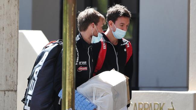 Tennis players and coaching staff return from training to a quarantine hotel in Melbourne for the Australian Open: Picture: NCA NewsWire/ David Crosling