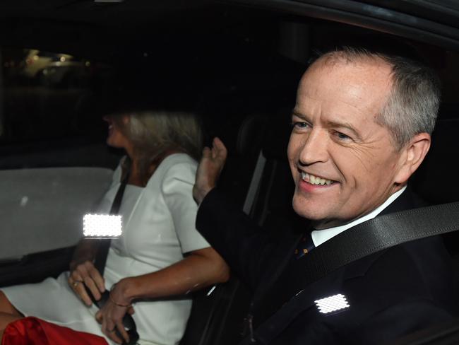 Bill Shorten departs the debate with wife Chloe. Picture: AAP 