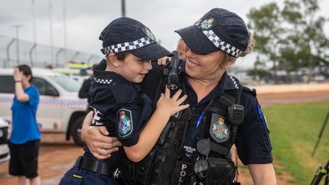 Savannah Burns with constable Kimberly Allen during the seven-year-old’s Make A Wish day as a police officer on March 3. PHOTO: Ali Kuchel