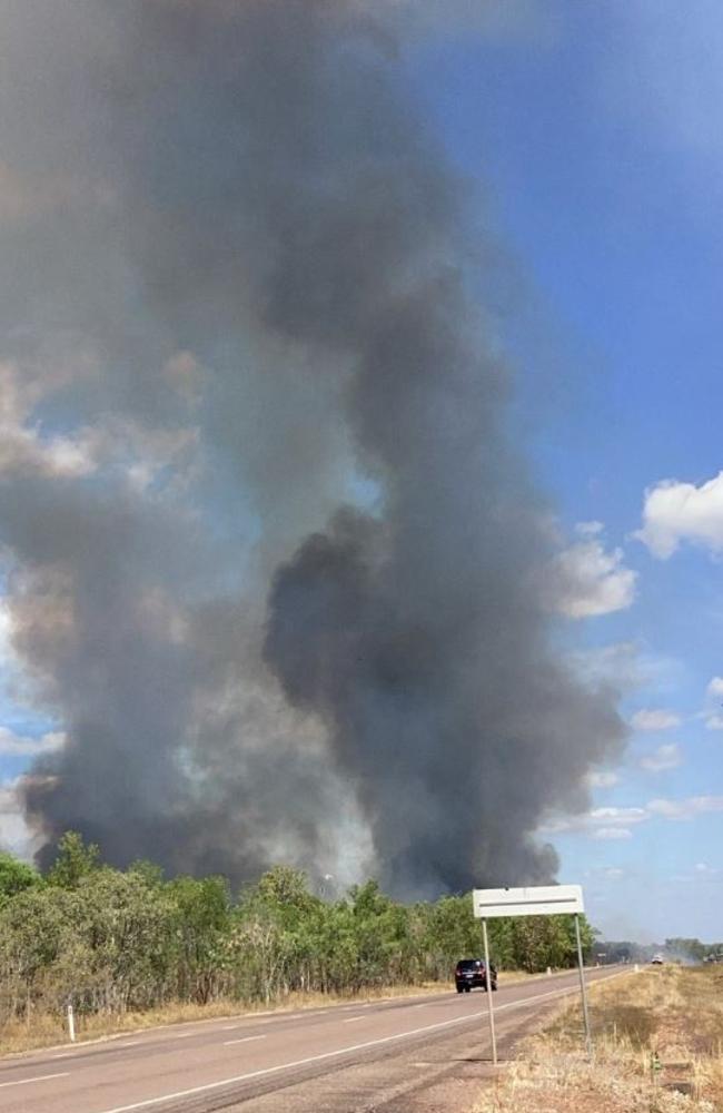 A fire raging near the Elizabeth River. Picture: Bushfires NT.