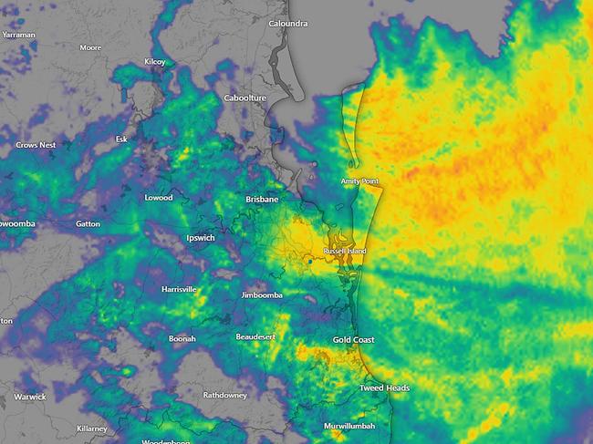 Windy.com rain radar of ex Cyclone Alfred off the coast of Sth East QLD.