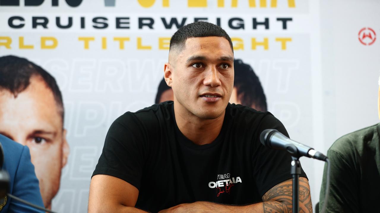 Jai Opetaia speaks during a media opportunity at HOTA Gallery on February 16, 2022 in Gold Coast, Australia. Photo: Getty Images