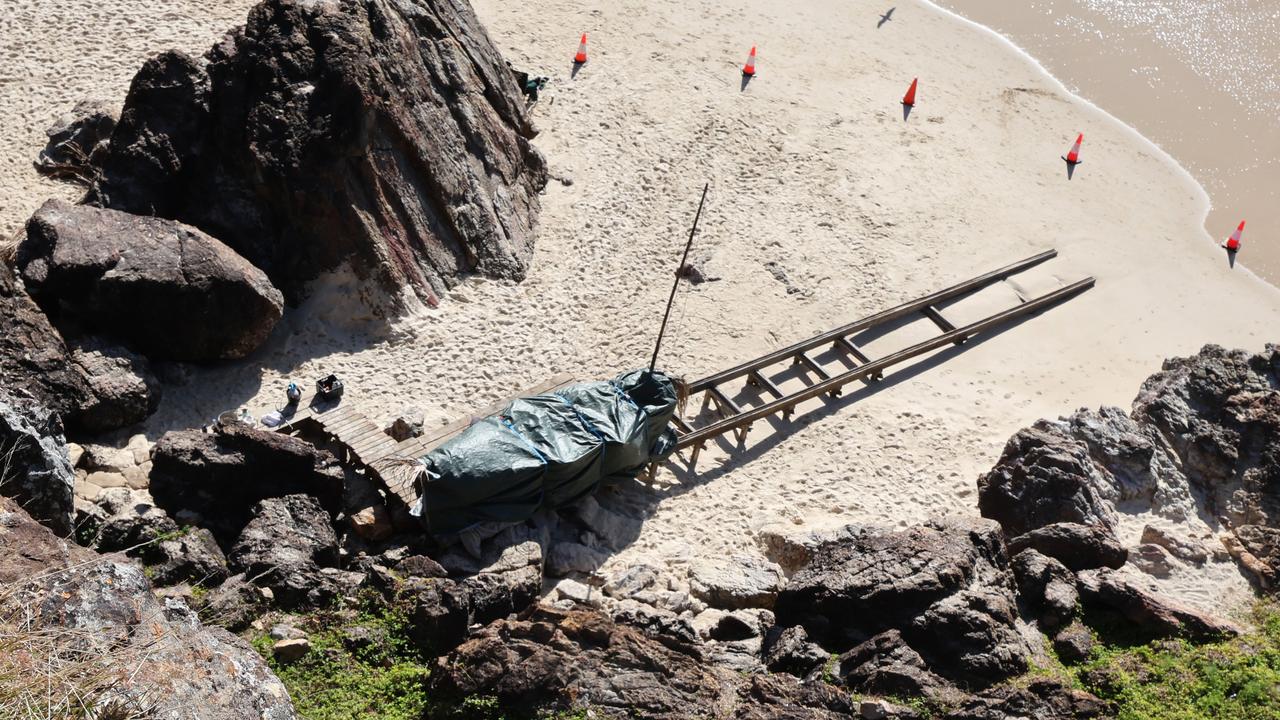 Props and staging being put into place on North Burleigh headland for weekend filming of "The Bluff". Picture Glenn Hampson