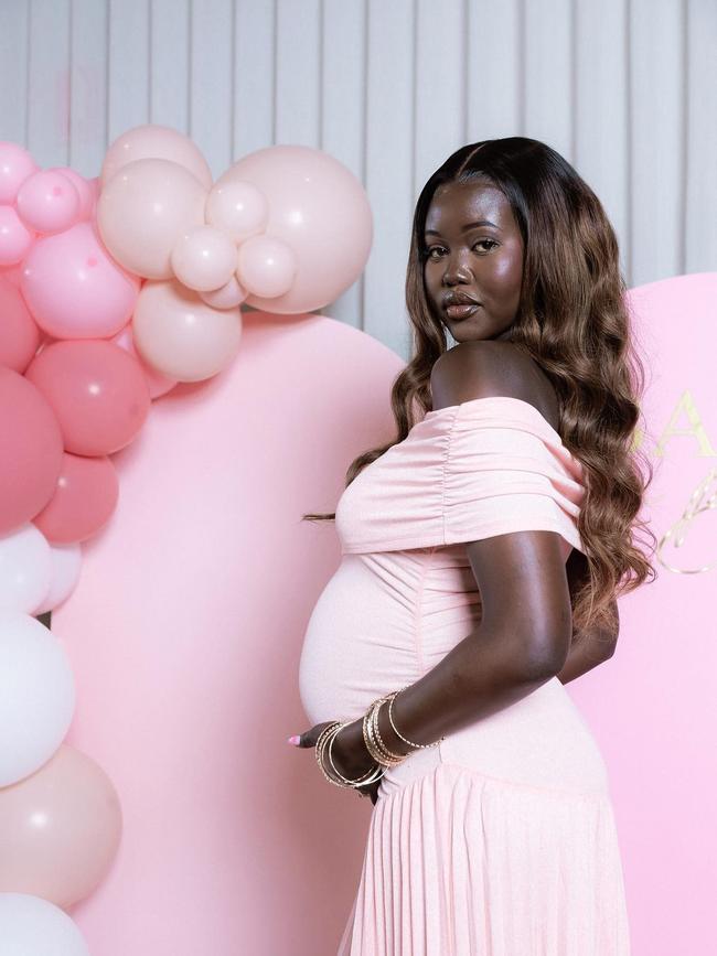 Adut Akech at her baby shower. Picture: Instagram/@adutakech