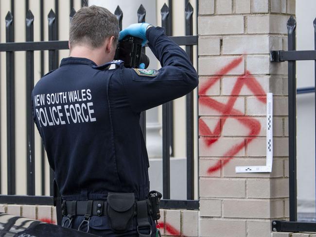 SYDNEY, AUSTRALIA - NewsWire Photos - JANUARY 11, 2025: Anti semitic attack on the Newtown Synagogue, Sydney. Crime scene has been established. Picture: NewsWire / Simon Bullard.