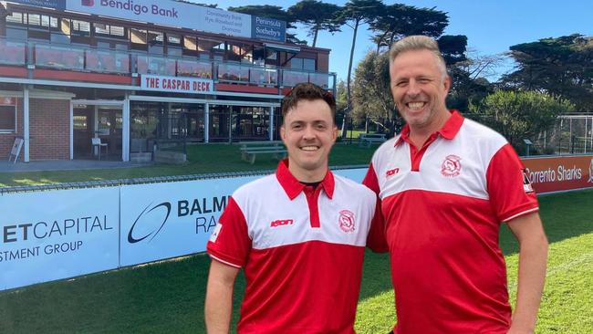 Seb Gotch with Sorrento Cricket Club president Ben McDonald.