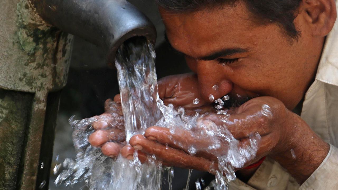 A man drinks water from a community tap, in Karachi, Pakistan. Much of Pakistan’s potable water comes from the Indus River system which is dependent on continuing flows from the mountains. EPA/SHAHZAIB AKBER