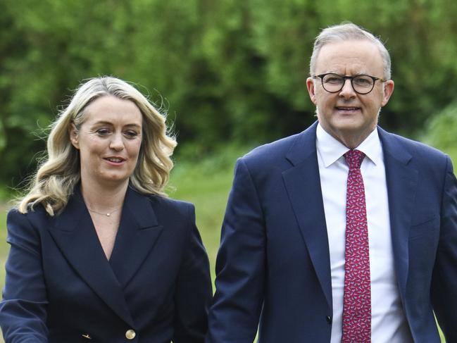 CANBERRA, AUSTRALIA, NewsWire Photos. FEBRUARY 15, 2024: Prime Minister Anthony Albanese an fiancÃÂ© Jodie Haydon at the lodge in Canberra. Picture: NCA NewsWire / Martin Ollman