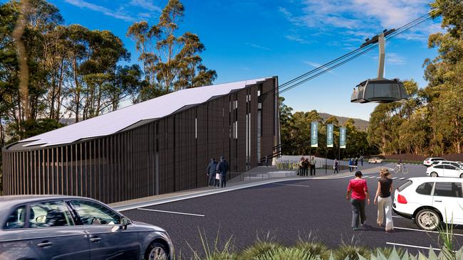 Artists impressions of the proposed cable car on kunanyi/Mt Wellington. Image: MWCC