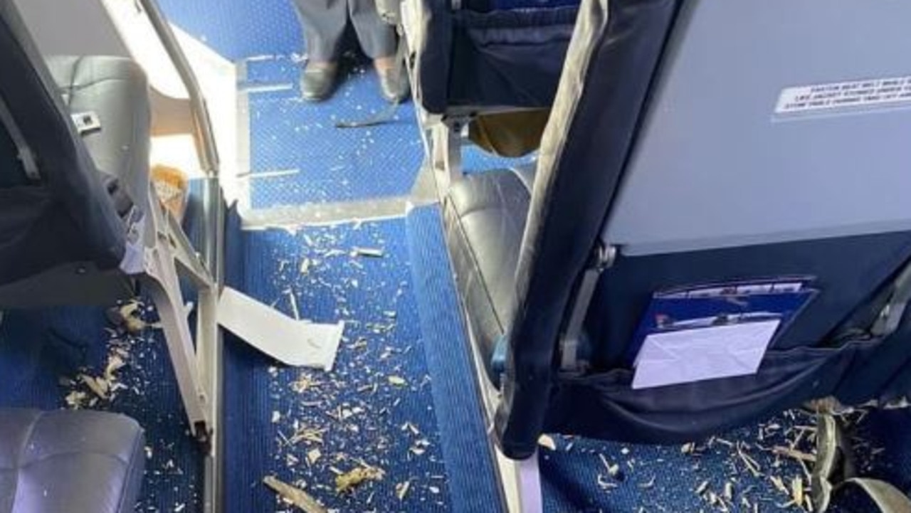 The incident left a trail of destruction through the cabin. Picture: Twitter