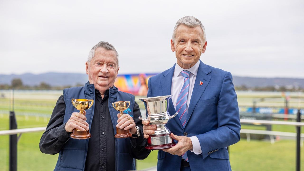 Bruce McAvaney, seen here with Cup-winning trainer John Letts, had a reality check for the great race. Picture: Supplied