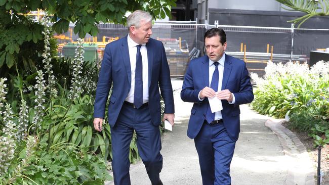 Davis with Liberal leader Matthew Guy. Picture: David Crosling