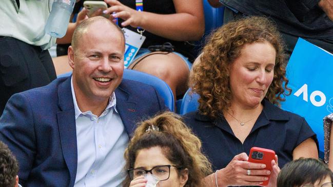 Former member for Kooyong Josh Frydenberg with his wife Amie at the Australian Open in January.