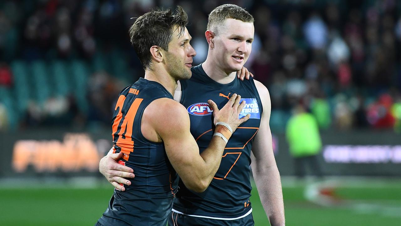 Matt de Boer can be the Giants Mr Fix-It, while Tom Green faces a challenge in the middle. Picture: AFL Photos/Getty Images