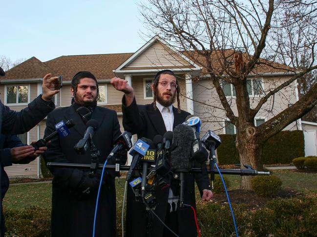 Joseph Gluck talks to the press as he describes the machete attack that took place earlier outside a rabbi's home during the Jewish festival of Hanukkah in Monsey, New York. Picture: AFP