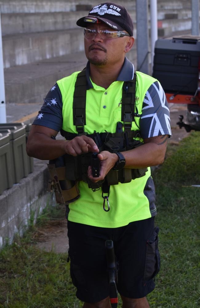 Adrenaline Games Qld owner Renato Pascual giving a gel blaster demonstration before the at the Mackay Urban Gelsoft Games at Mackay North State High School began. Photo: Janessa Ekert