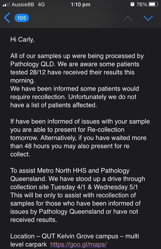 Covax Australia testing clinic tells patients to get retested as swabs could be lost. Picture: Facebook via NCA NewsWire