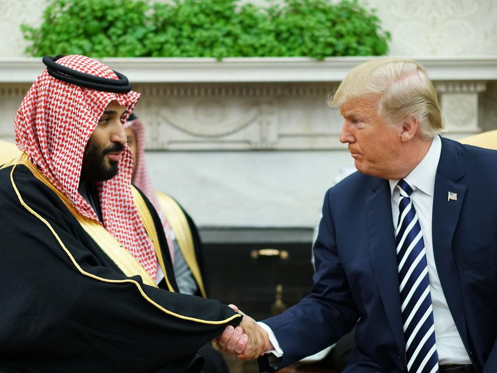Donald Trump with Saudi Arabia's Crown Prince Mohammed bin Salman in the Oval Office of the White House. Picture: AFP