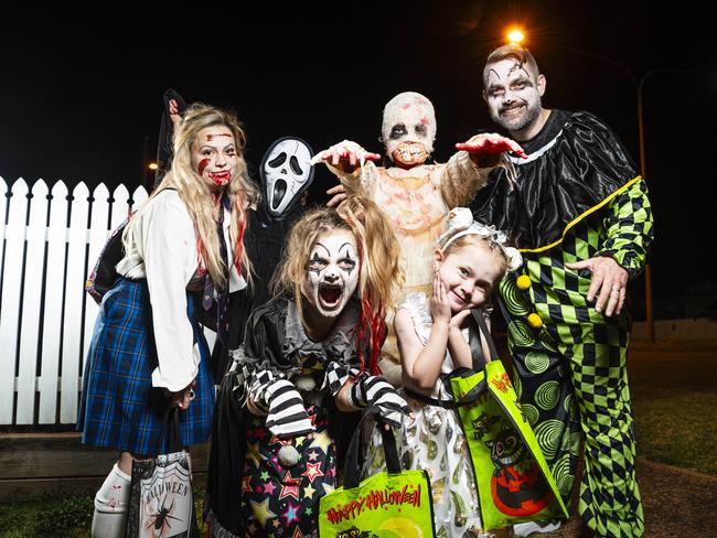 Dressed up for Halloween are (from left) Annalise, Sophia, Willow, Hayley, Amelia and Alexander Lynch, Thursday, October 31, 2024. Picture: Kevin Farmer