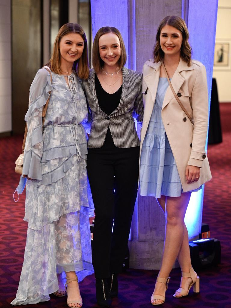 Disney's Frozen the Musical premiere at the Adelaide Festival Theatre: Chloe Fusco, Jasmin Teurlings and Sasha Champion. Picture: Nicki Scenes Photography