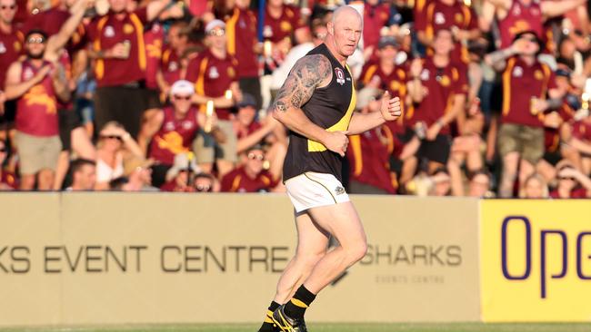 QAFL grand final between Palm Beach Currumbin and Labrador at Southport Sharks. Photo of Barry Hall copping stick by the PBC supporters. Picture: Richard Gosling