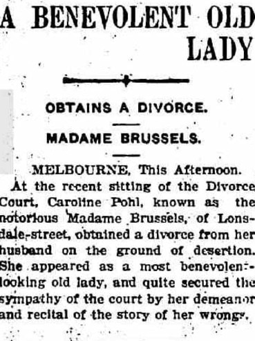 The Perth Daily News reporting on Madame Brussels divorce in 1906. Her profile was so large she made the news right around Australia. Picture: Trove.