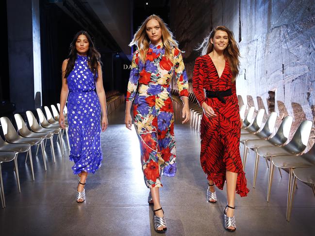 David Jones AW'19 Launch at MONA. Ambassadors Jess Gomes, Gemma Ward and Victoria Lee at The Void. Picture: David Caird