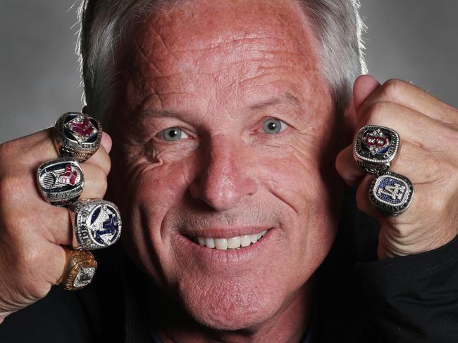 Jon Deeble is a legend of Australian baseball. He is a scout for the Los Angeles Dodgers and is pictured with his collection of world series rings. Wednesday, November 6. 2024. Picture: David Crosling