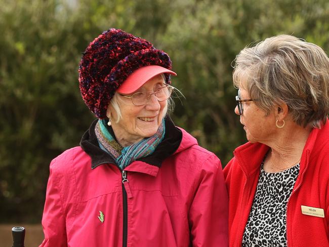 Queenscliff Croquet Club's oldest member Enid Goodall, 90, and Helen Lymer. Picture: Alison Wynd