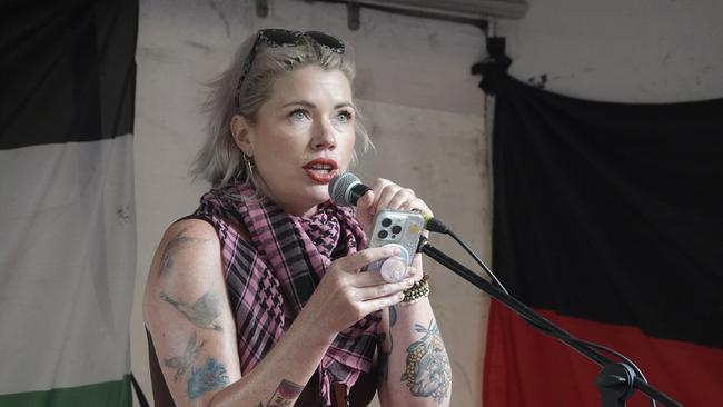 Clementine Ford in full voice at a pro-Palestine rally. Picture: Valeriu Campan