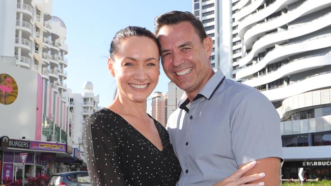 A delighted Darren Taylor with his new fiancee Samantha Reynolds at Broadbeach. Darren proposed to his Campaign Manager on the same day found out he will be the new councillor for Broadbeach, after defeating Eddy Sarroff by 149 votes. Picture Glenn Hampson