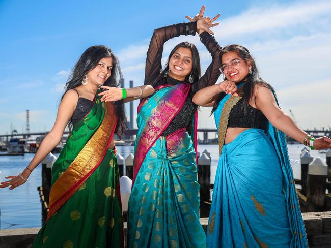 MELBOURNE, AUSTRALIA - OCTOBER 26 2024Meghana Reddy, Shivali Karla, Vinayanta Bhoyar at the Melbourne Diwali Festival held at Marvel Stadium.Picture: Brendan Beckett