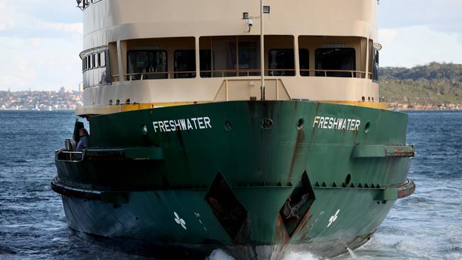 A Freshwater Manly ferry arrives at Manly Wharf. Picture: Damian Shaw