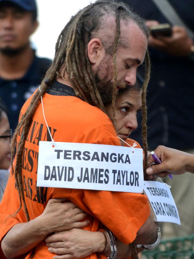 British DJ David Taylor with Sara Connor during a re-enactment of events in Kuta.