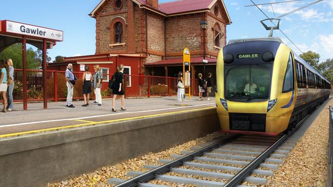 An artist’s impression of Gawler Station with electrified train.