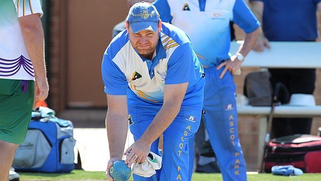 Ascot Park’s John Wise gets ready to send one down during Saturday’s Premier One lawn bowls preliminary final. Picture Stephen Laffer