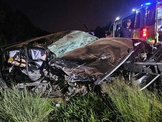 Two men were hospitalised after a two-vehicle crash on the Leichhardt Highway at Condamine.