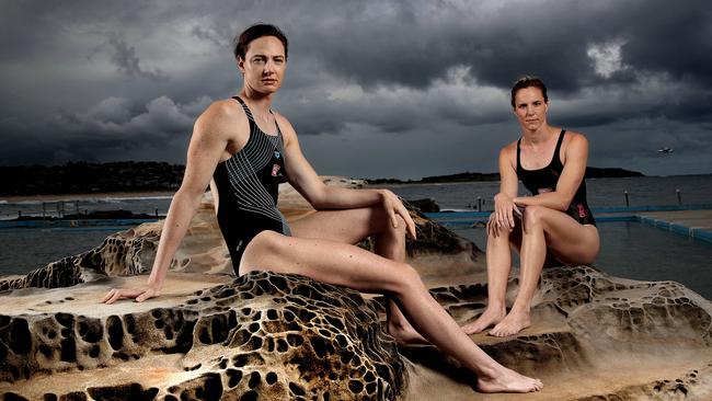 Cate and Bronte Campbell at Dee Why in Sydney on Monday. Picture: Phil Hillyard