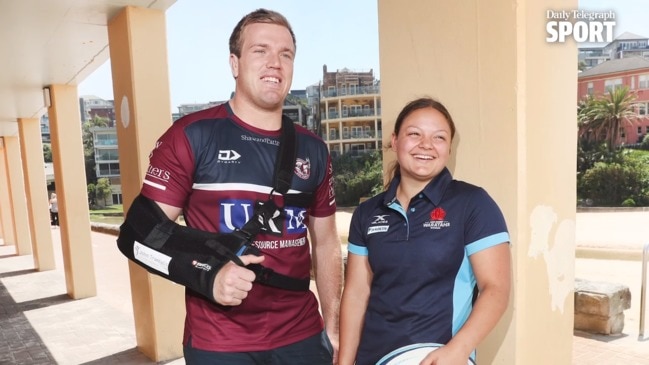 Jake Trbojevic and cousin Mikaela on her recent signing with NSW Waratahs