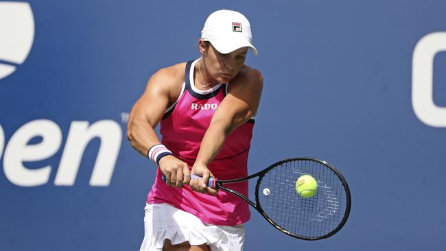 Ashleigh Barty, of Australia, returns against Qiang Wang, of China, during round four of the US Open tennis championships Sunday, Sept. 1, 2019, in New York. (AP Photo/Kevin Hagen)