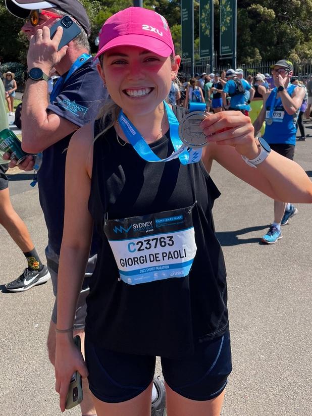 Giorgia De Paoli after completing the Sydney Marathon.