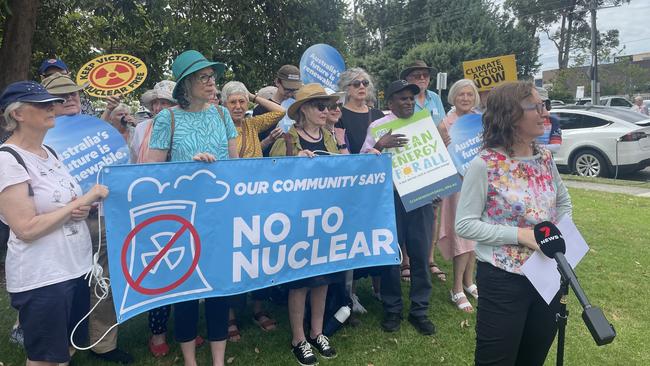 Anti-nuclear protesters at Peter Dutton's rally.