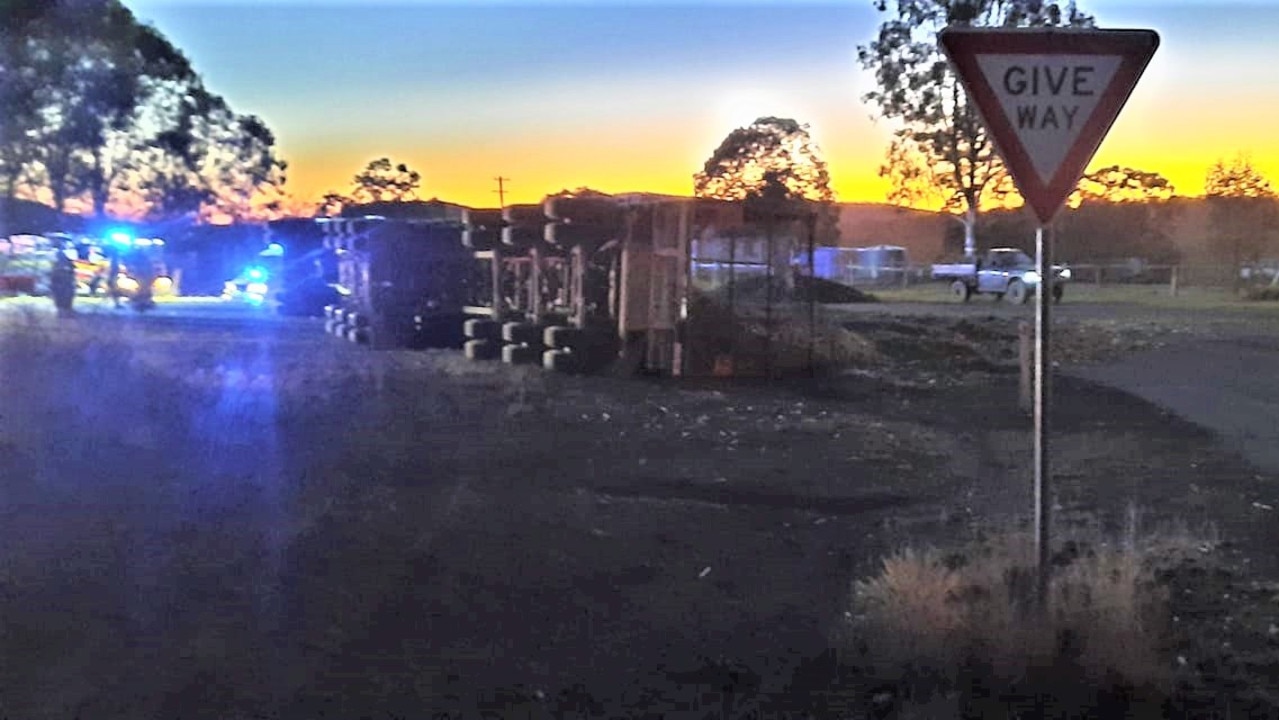 Paramedics treated a man at the scene of a truck rollover at Paterson, north of Gunalda at 4:52am on Tuesday morning.Â