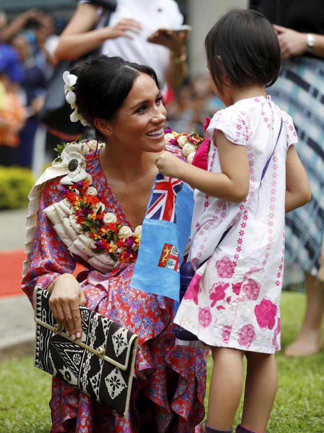 She chatted to Natasha Manuela, age 3. Picture: AP