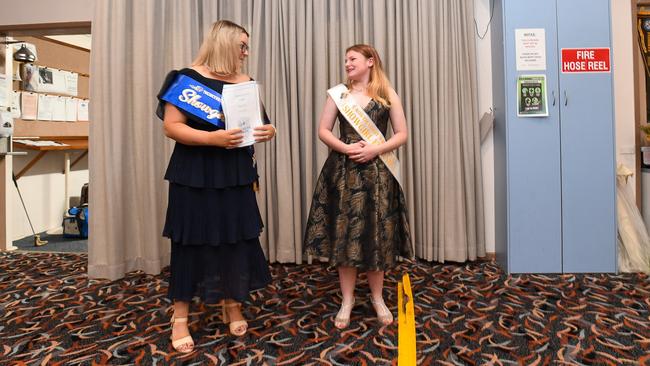 Left: 2021 Young Woman of the Year and North Coast National Showgirl Jenna Fisher interviewing South Lismore teen showgirl candidate Katie Johns at the East Lismore Bowling Club for the 2022 showgirl competition. Picture: Cath Piltz
